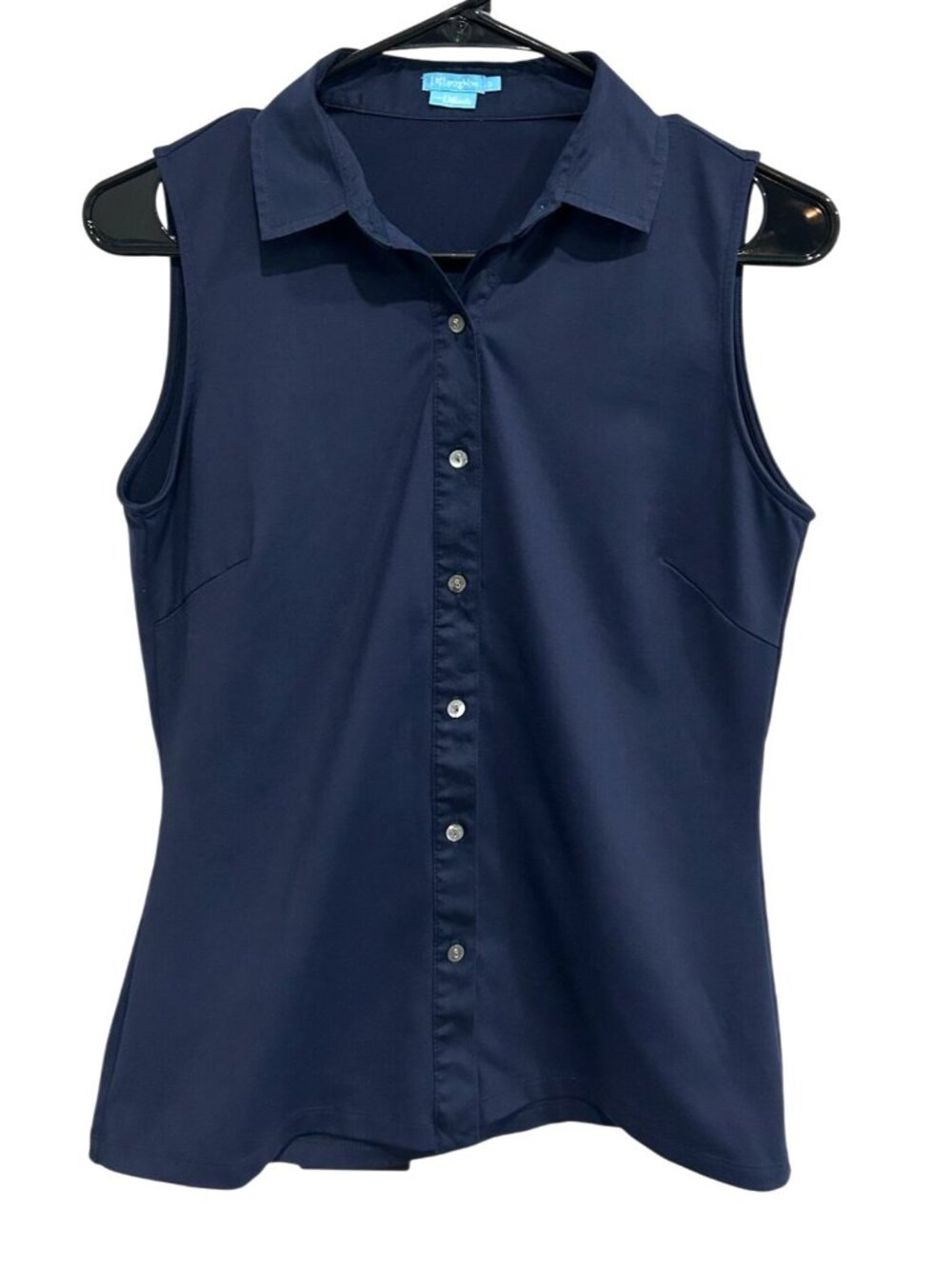 J. McLaughlin Small Navy Sleeveless Button Front Collared Blouse Classic Preppy